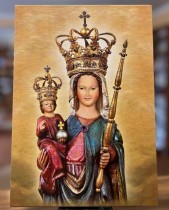Matka Boża Leśniowska- ikona dwustronna z modlitwą A4 (beżowa)